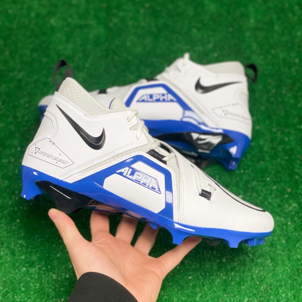 Nike Alpha Menace Pro 3 Mid Men Football Shoe White Blue CT6649-101 NEW Sz 10.5